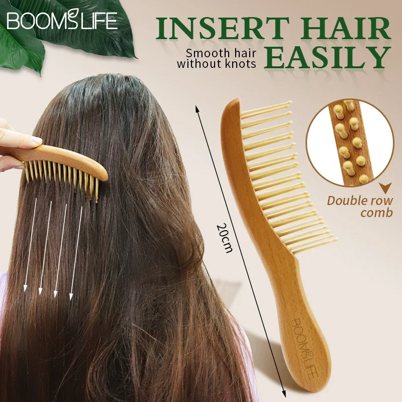 Wood Comb Wide Tooth Wet Hair Combs Anti-Static Styling Comb for Long Hair Head Acupuncture Point Massage Gift for Women