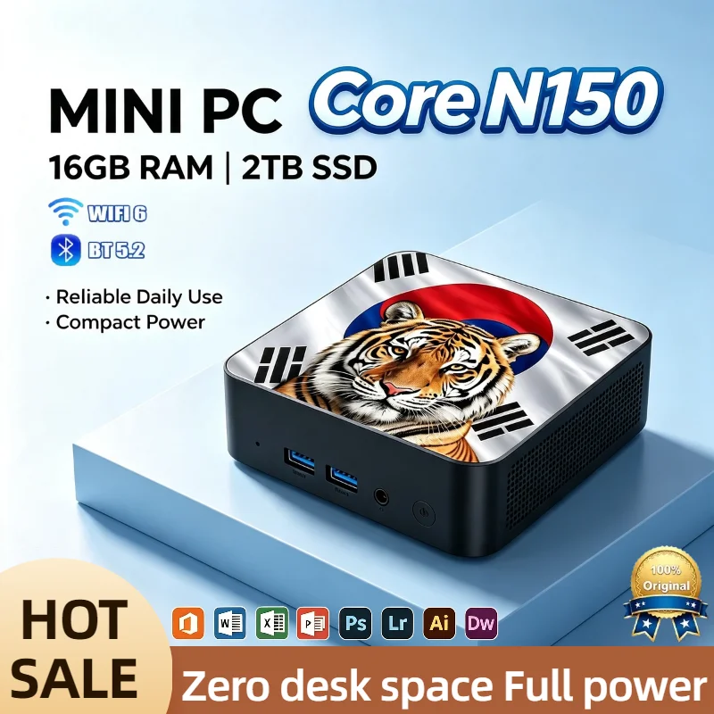 Intel N150 Compact Mini PC 16GB RAM 2TB NVMe SSD Triple 4K Display WiFi6 Efficient Cooling Home Office Mini Computer System Plus