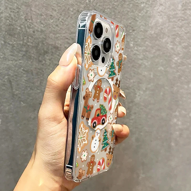 เคสใสลายตุ๊กตาหิมะแม่เหล็กน่ารัก สำหรับ iPhone 17 16 15 14 13 12 11 Pro Max 7 8 Plus XS XR 17 Air 16E
