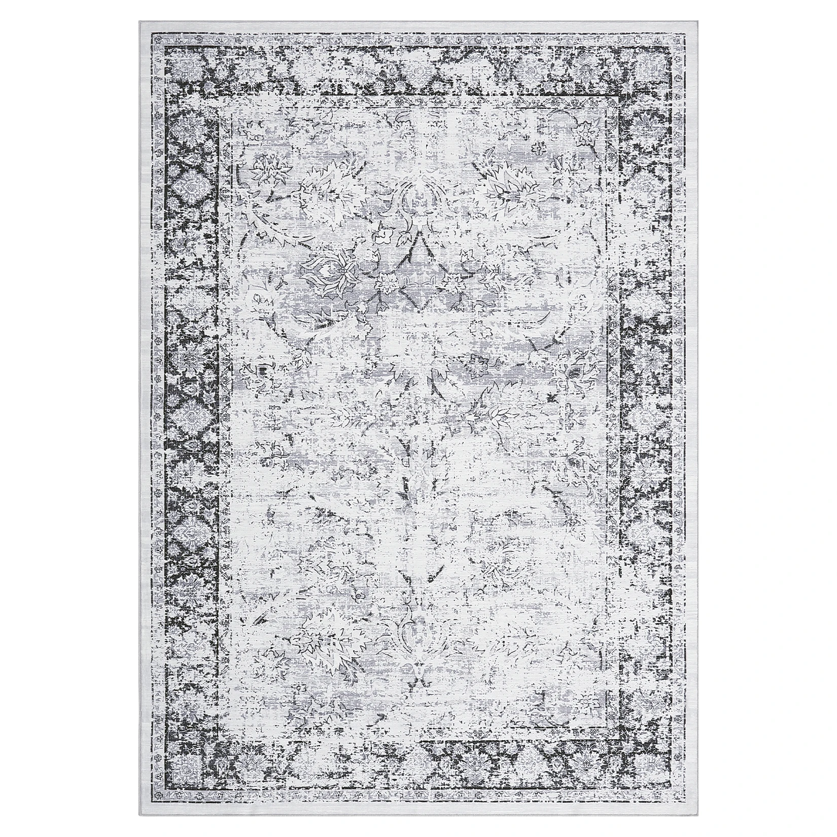 Washable Area Rug, Vintage Floral Non-Slip Low Pile Rug, Soft Pearl Velvet Foldable Indoor Carpet, Non-Shedding Distressed Farmhouse Accent Rug for Living Room, Bedroom, Dining Room and Nursery