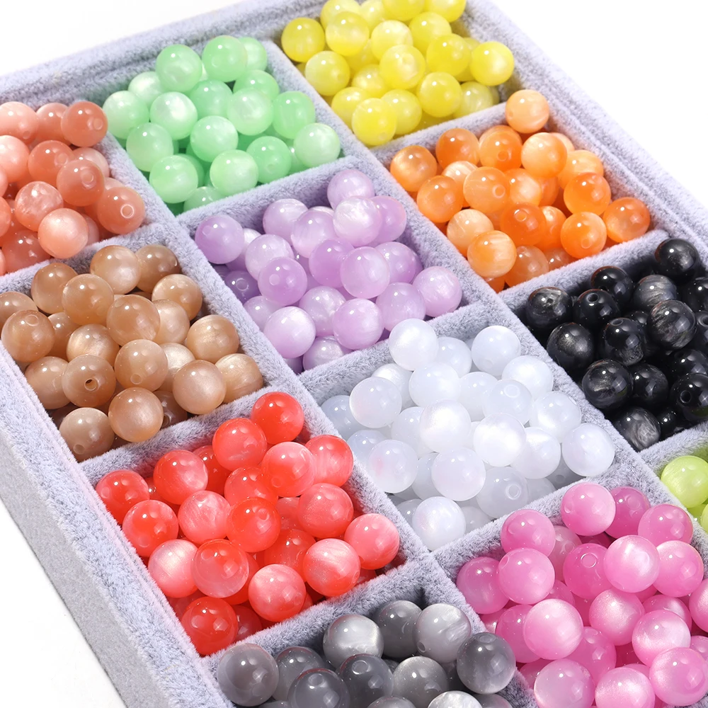 20-50Pcs 8/10/12mm Resin Imitation Cat Eye Round Beads Color Loose Spacer Bead for Ornament DIY Crafts Decor Beading Accessories