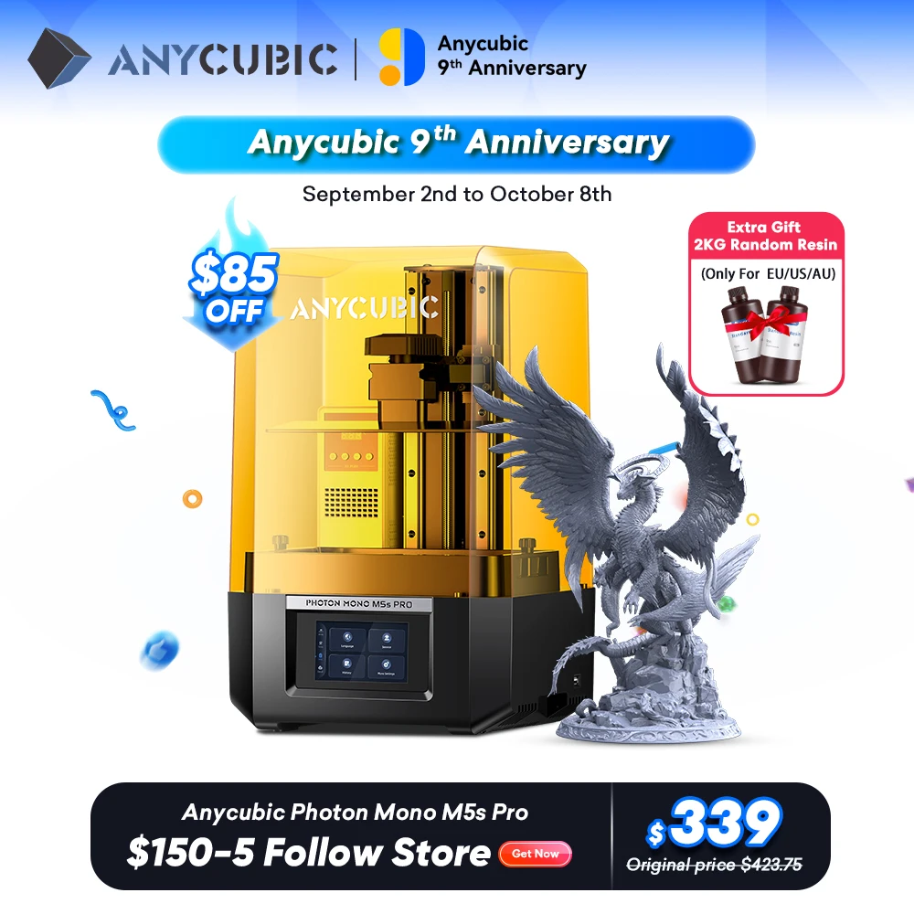 

ANYCUBIC Photon Mono M5s Pro 10.1'' 14K High Speed SLA LCD Resin 3D Printer Leveling Free 150mm/h Printing Size 218*123*200mm