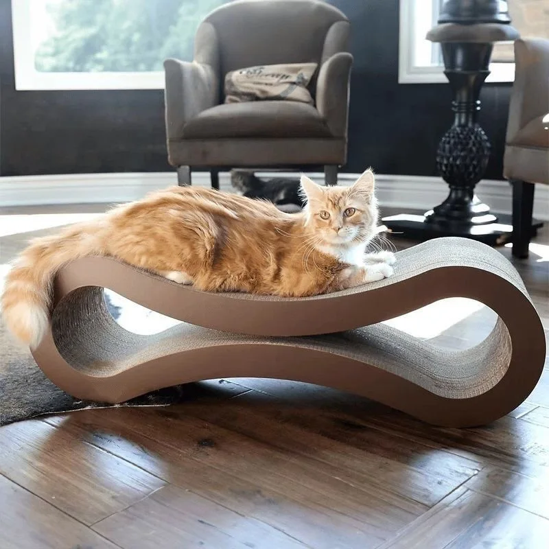 8Custom Corrugated Paper Cat Scratching Board Eight-Shaped Chaise Lounge Cat Sofa, Extra-Large, Wear-Resistant
