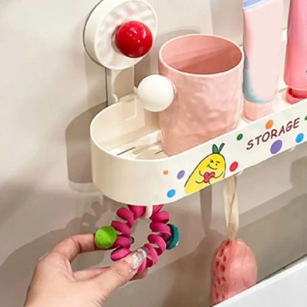 Plastic Suction Cup Storage Rack Punch Free Cartoon Cosmetic Storage Box Waterproof Large Capacity Makeup Organizer for Home