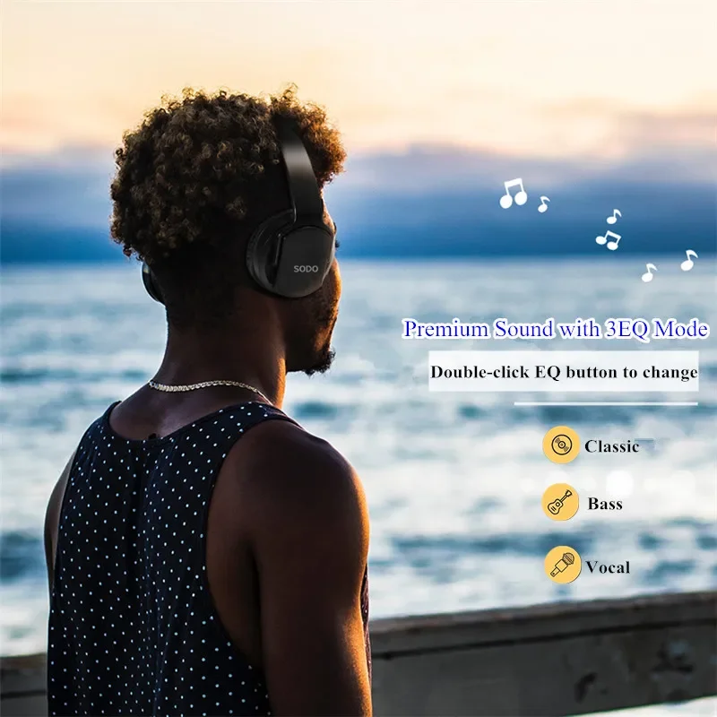 سماعات رأس ومكبرات صوت لاسلكية SODO MH2 2 في 1 قابلة للطي هاي فاي ستيريو بلوتوث 5.0 مع دعم ميكروفون لـ TF وFM