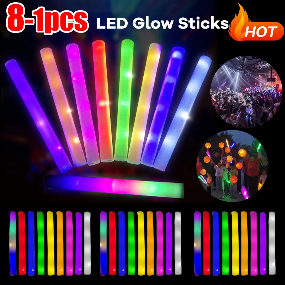 1-8 Stück LED Leuchtstäbe Bulk bunte RGB Leucht stab im Dunkeln leuchten Schaum Stick Leucht stäbe für Hochzeits feier Lieferungen