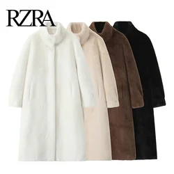 RZRA 2024 winter new style temperament versatile high-end fashion stand-up collar warm fur coat fur coat comfortable