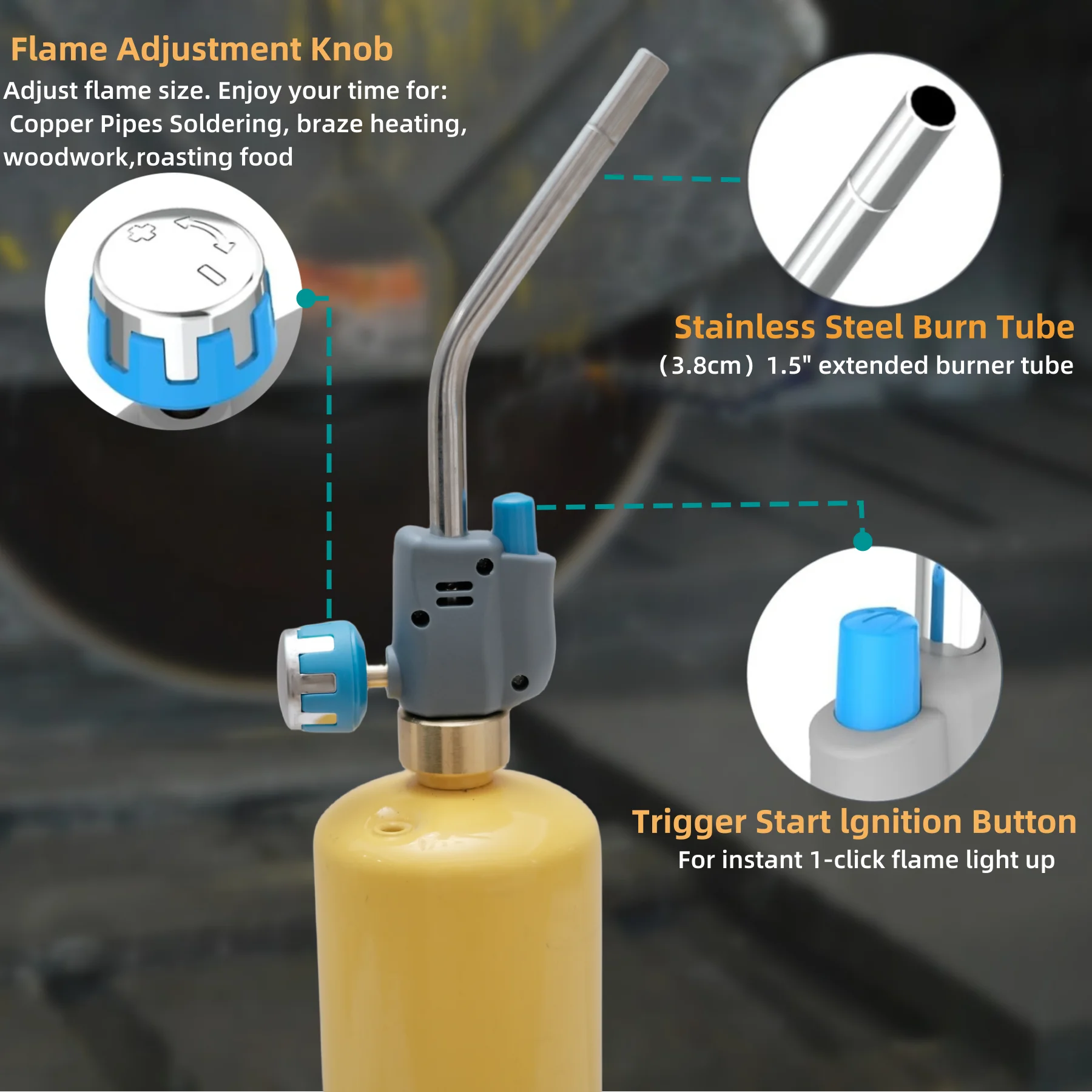 Propane Torch Head ,Fuel by MAPP,MAP PRO Mini Torch,Rechargeable Gas Torch ,Trigger Start Mapp Gas Burner  Kit with Igniter(CSA)