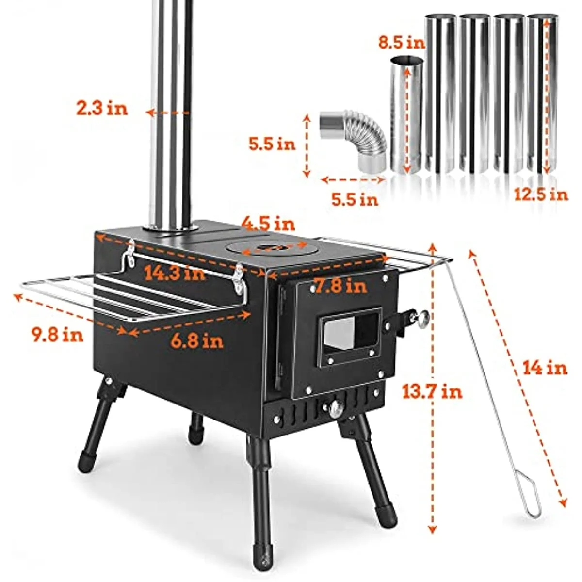 

STLFMultifunctional Outdoor Camping Tent Stove Portable Cast Iron Wood Burning Stove With Large Fire Box Stainless Steel