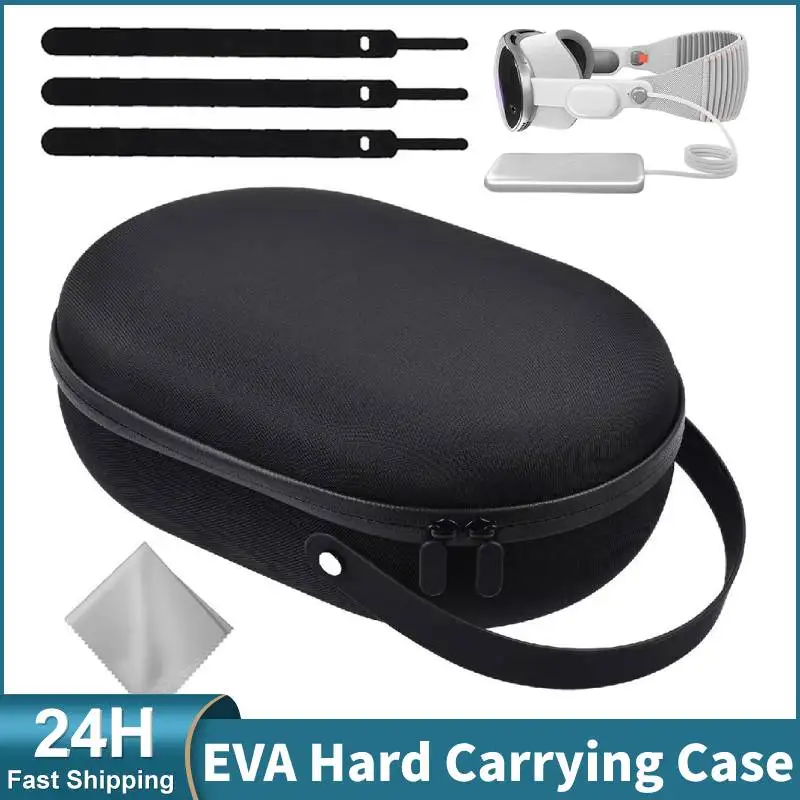 EVA Hard Carrying Case For Apple Vision Pro 2024 with Cable Tie Cleaning Cloth Portable For Apple Vision Accessories Storage Bag