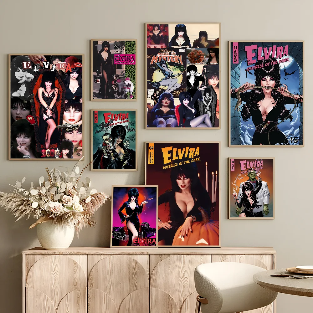 Film E-Elvira M-Mistress D-Dark Movie Sticky Posters Retro Kraft Paper Sticker DIY Room Bar Cafe Aesthetic Art Wall Painting