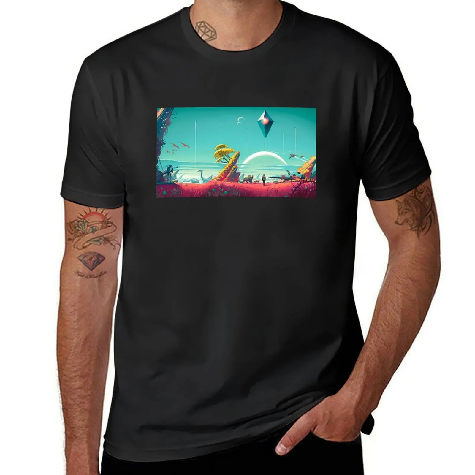 

No Mans Sky -- Ship and Sky T-Shirt aesthetic clothes summer clothes workout shirts for men