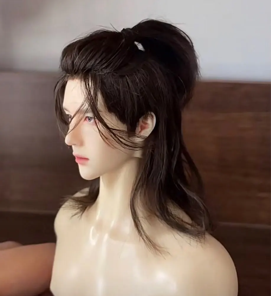 1/3 1/4 1/6 BJD Doll Wig Wang Yibo Hair Bangs Boy Male Long Tail HandMade Realistic Idol Wig Collection Art Doll Mohair- mhmwc