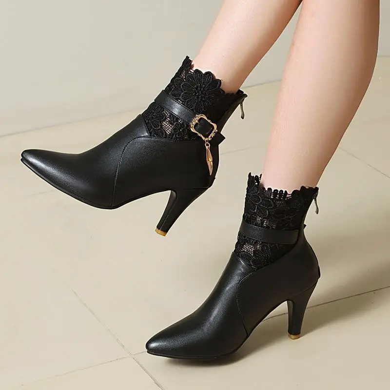 

ORCHA LISA 2025 Женские ботильоны с острым носком 8,5 см, тонкий каблук, застежка-молния, ремень, разные цвета, большие размеры 43 46 47 US15