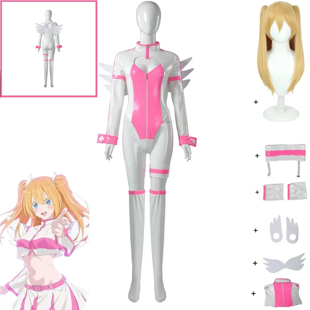 

Anime 2.5 Dimensional Seduction Amano Lilysa Liliel Cosplay Costume Pink White PU Jumpsuits Wig Woman Lovely Carnival Party Suit