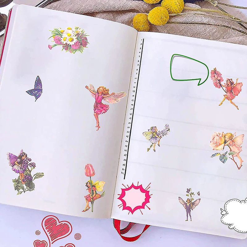 90 Pcs Fairy Stickers for Scrapbook Transparent Flower Fairy Patch for Scrapbooking Hand Ledger Phone Case Laptop Diary DIY