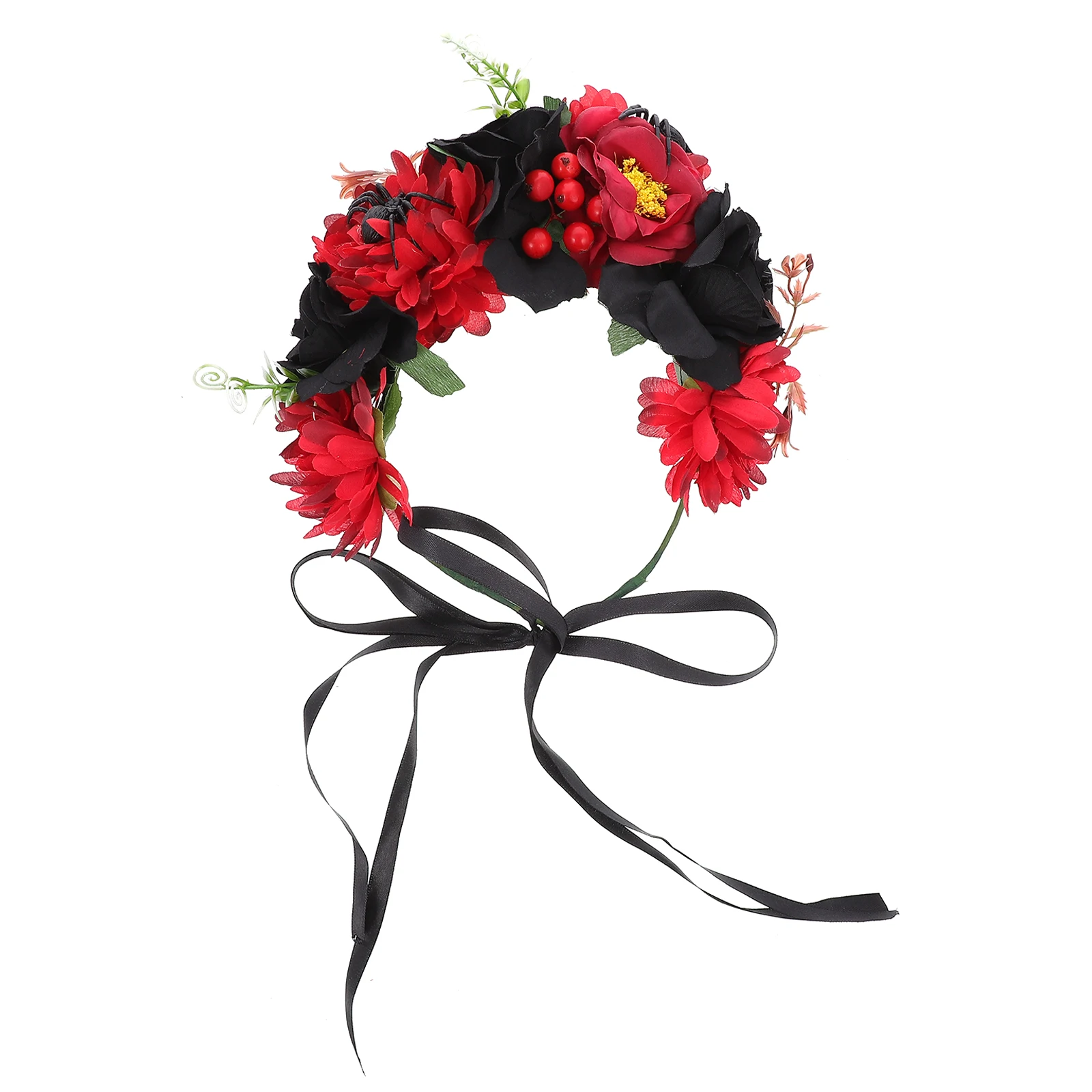 

Artificial Headdress Black Floral Crown Wreath Headb for Halloween Wedding Bridal Bridesmaids Adjustable Size Silk Flower Girls