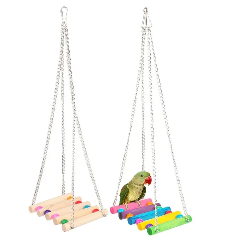 Parrot Toys Bird Hanging Cage Swing Colourful Nibbling Training Ladder Bite Unbreakable Climbing Bird Cage Accessories