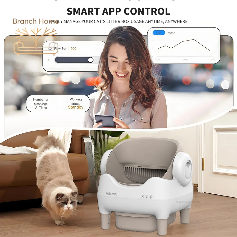Self Cleaning Smart Litter Box Automatic Open Design With WIFI APP Control Large Capacity Square Design For Multiple Cats