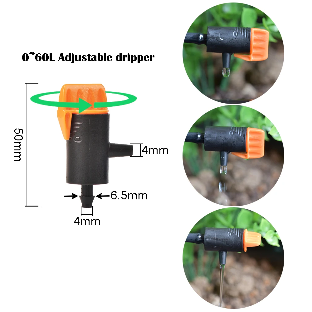 10Pcs 0~60L Micro Drip Irrigation System Tool Adjustable Dripper Pressure Compensated Dripper Garden Plants Watering Regulator