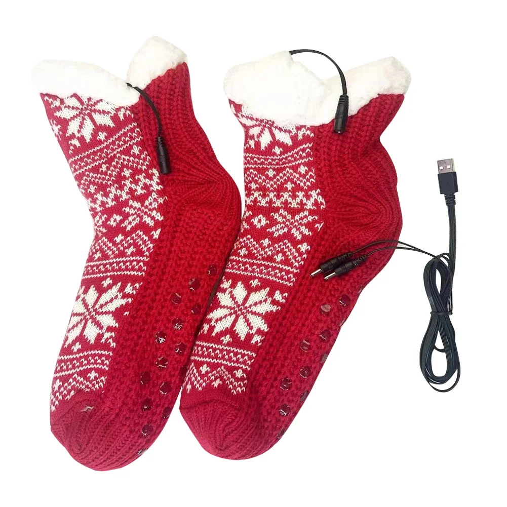 USB Heated Soft Knitted Socks Non Slip Fluffy Slipper Socks Cozy Bed Slippers Carpet Socks for Men Women