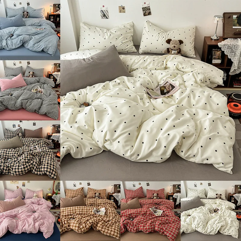 

3/4pcs Simple Check Bedding Set Skin-friendly Quilt Cover Machine Washable Girls Boys Room Bedding Home Bedroom Guest Room