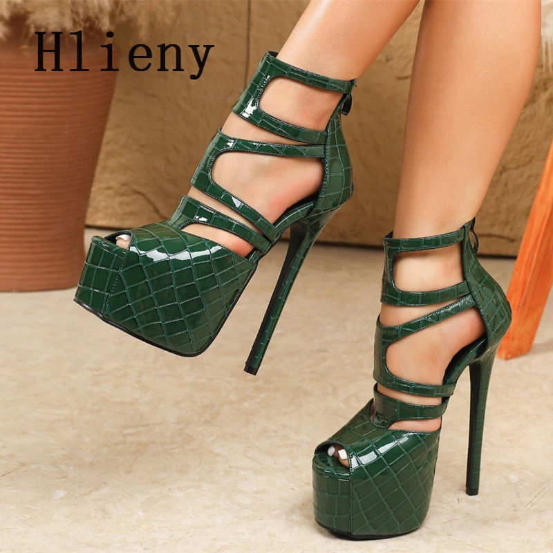 

Hlieny/модные сандалии на высоком каблуке-шпильке с застежкой-молнией, массивные сандалии на платформе, женские гладиаторы с открытым носком, модельные туфли для банкета и вечеринки