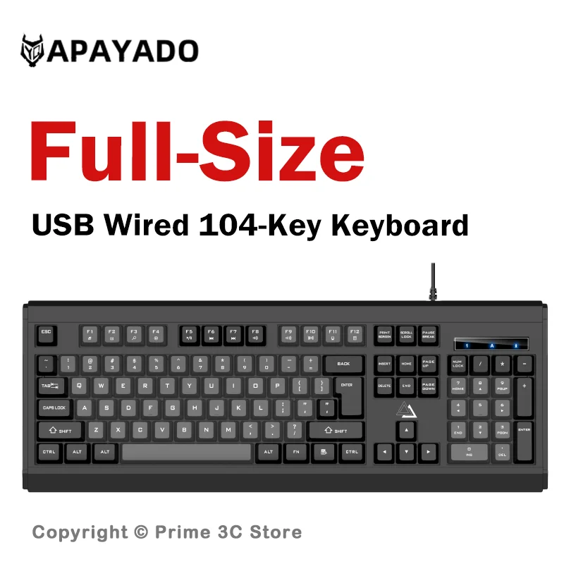 APAYADO KM27 Wired Office Keyboard USB 104 Key Full Size Membrane Keyboard 1450mm Cable Color Matched Keycaps