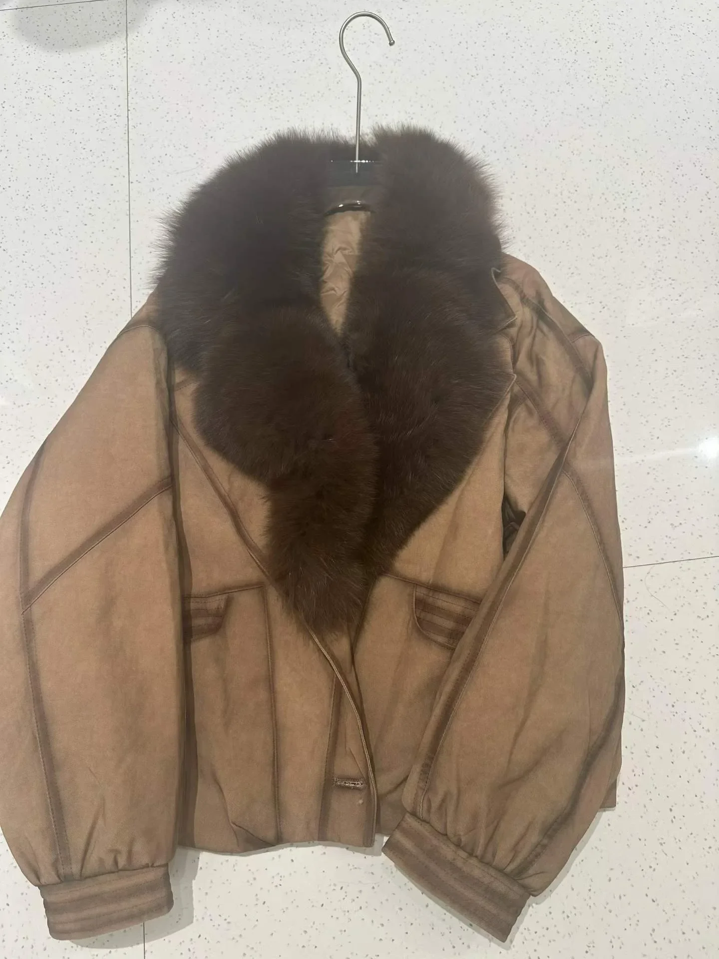 OFTBUY Big Fox Fur Collar Goose Down Clothing Women Warm Thick Short Down Outerwear Winter Suede Jacket with Fur for Female