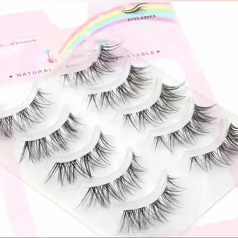 5 pares de cílios postiços Fox Eye - maquiagem leve esfumaçada, extensões de ponta de olho inclinado e curvadas