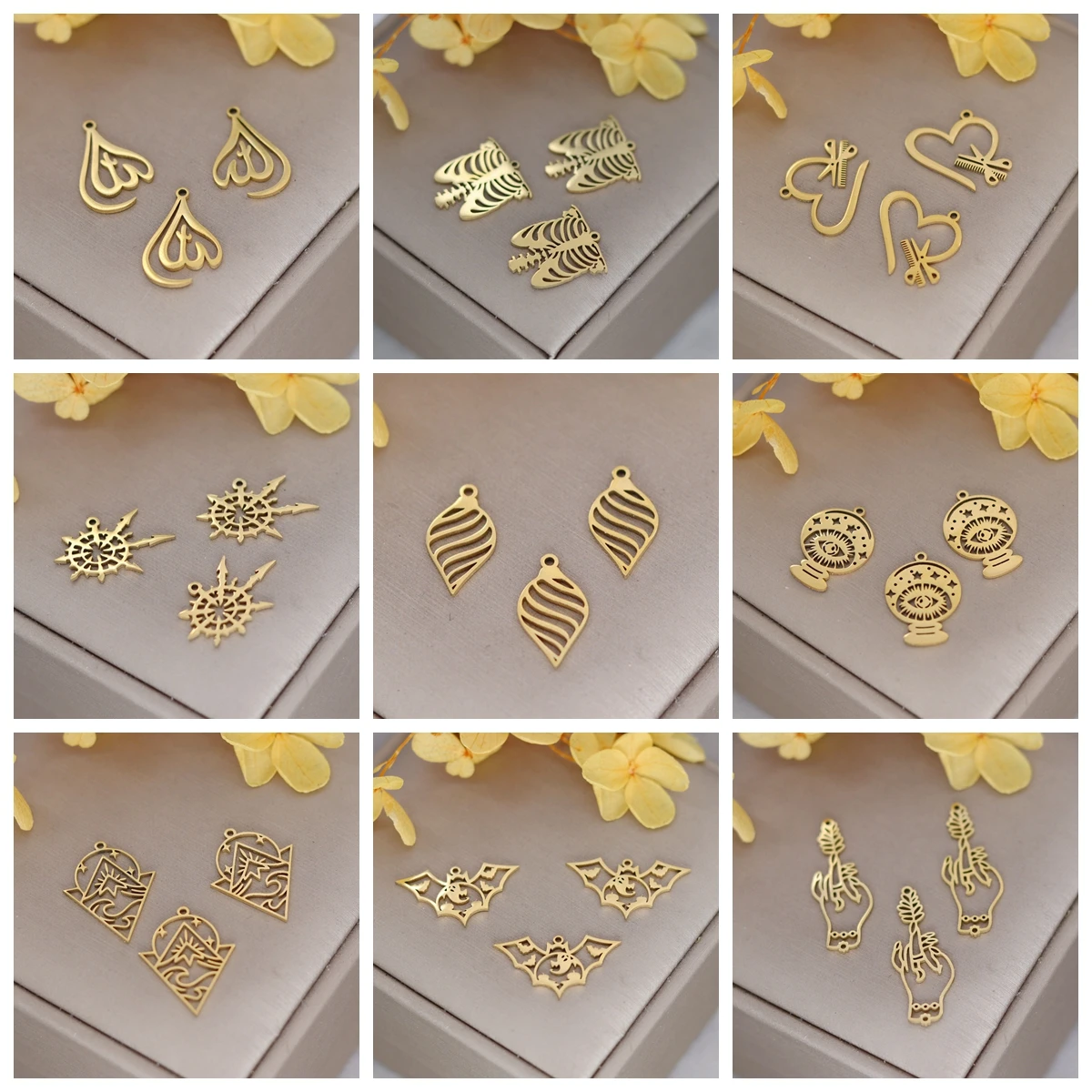 3pcs Mom and Baby Charms DIY Earring Necklace Bracelet Accordion Islamic Allah Skeleton Spine Ribcage Pendant For Jewelry Making