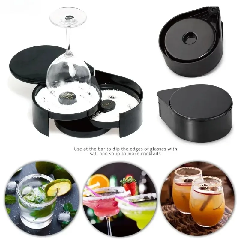 

3 Tier ABS Rotating Lime Juice Glass Rimmer Bar Wine Accessory Cocktail Mixing Salt Sugar Box Bar Bartender Tool Case