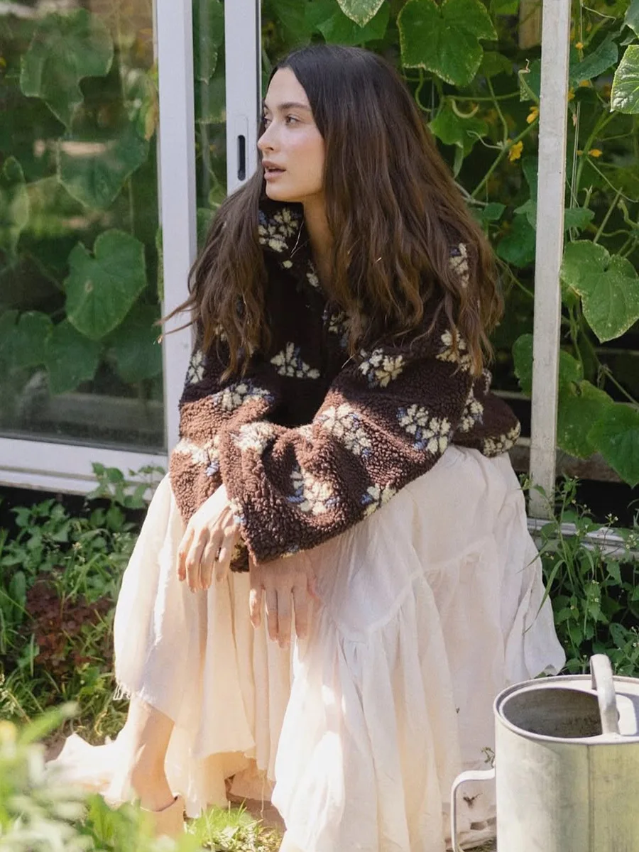 Zekye الصوف زهرة سترة المرأة سترة الحرارية البلوز الصوف قميص المرأة البلوز النساء Y2k الملابس Huntrix Kpop #6