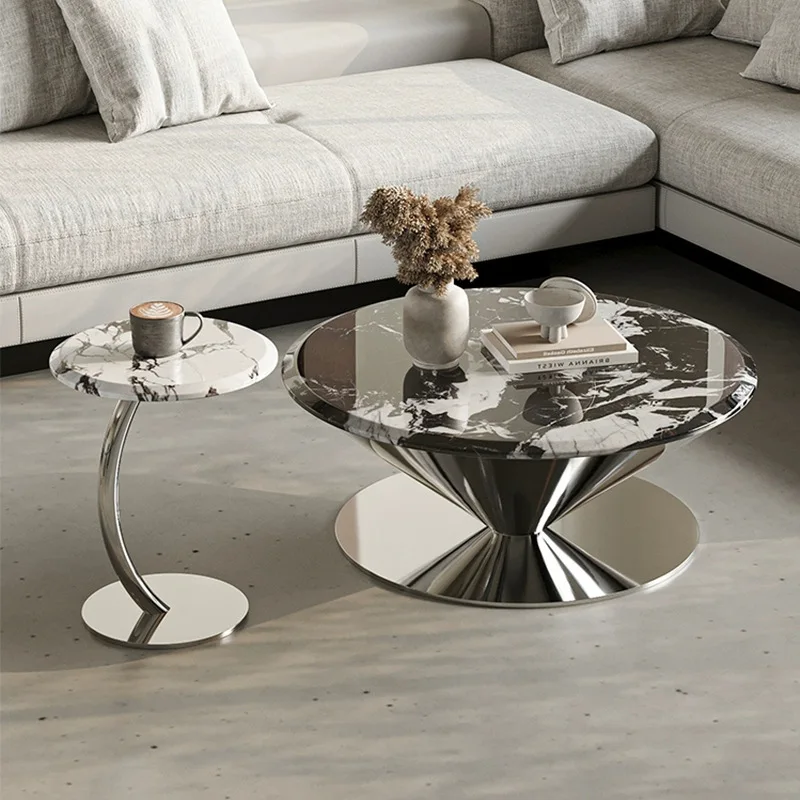

flying saucer coffee table living room home light luxury high-end marble stainless steel sofa side table small apartment
