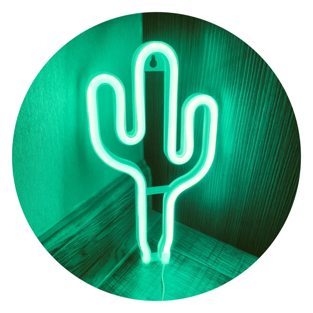 LED Neon Night Light Cactus Modeling Lights Bedroom Room Decorative Background Wall Hanging Neon Sign Ornaments