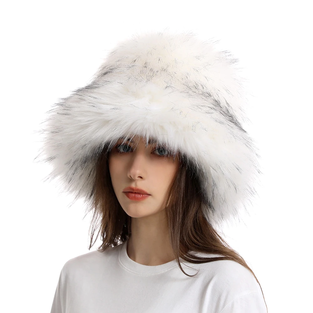 Faux Fur Bucket Hat Winter Warm Furry Hats for Women Lady Thicken Bob Panama Outdoor Fisherman Hats Caps Girls