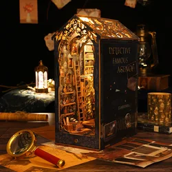 DIY Book Corner Kit 3D Wooden Puzzle Book Shelf Insert Decorative Doll House Model With LED Lights Creative Building Kids Gifts