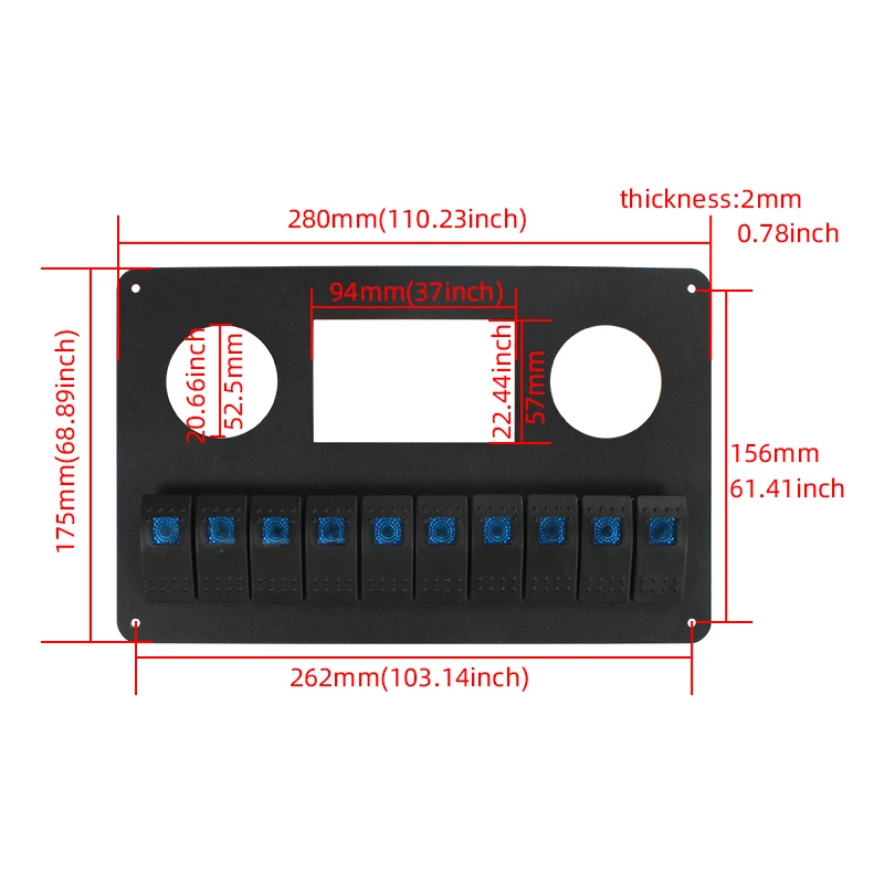 TYTXRV RV Accessories 12V/24V 10 Gang Control Switch Panel with Blue Lamp Waterproof Rocker Switch for RV Trailer Bus Marine