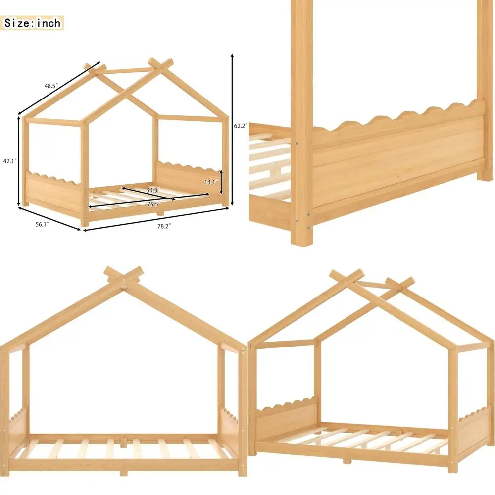 

Элегантная металлическая кровать с ламельным основанием и высоким изголовьем, двуспальная кровать из натурального дерева