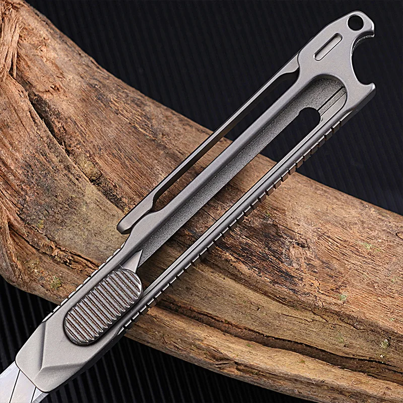 Pure Titanium Utility Knife Wallpaper Knife Multi-function Bottle Open Push-pull Telescopic Knife knife With Clip Free10 Blades