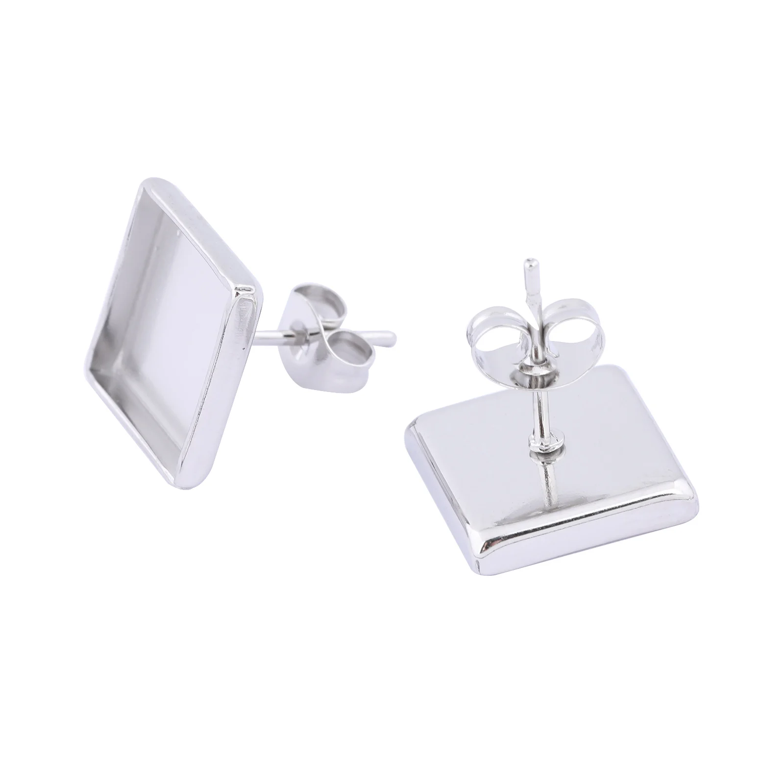 10pcs Stainless Steel Gold Plated 10mm Square Cabochon Earring Base Blanks Studs Diy Bezel Settings For Jewelry Making Supplies