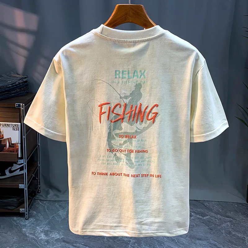 

2024 new short-sleepred MEN'S T-shirt drop-shoulder round neck loose fashion brand casual stretch breathable design T-shirt