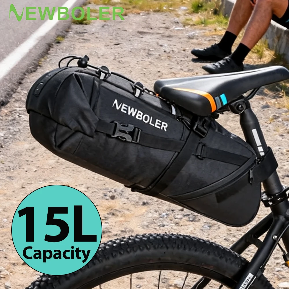 NEWBOLER 15L grande capacité vélo sac étanche vélo sacoche cyclisme queue sac vtt pliable arrière sac vélo de route bagages