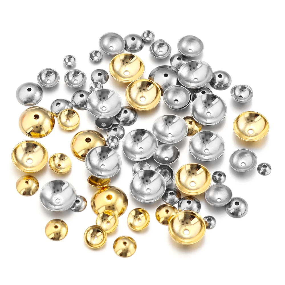 50-200pcs/lot Stainless Steel Pearl Base Tray Round Bead Caps  Loose Spacer Beads For Jewelry Making DIY Bracelet Accessories