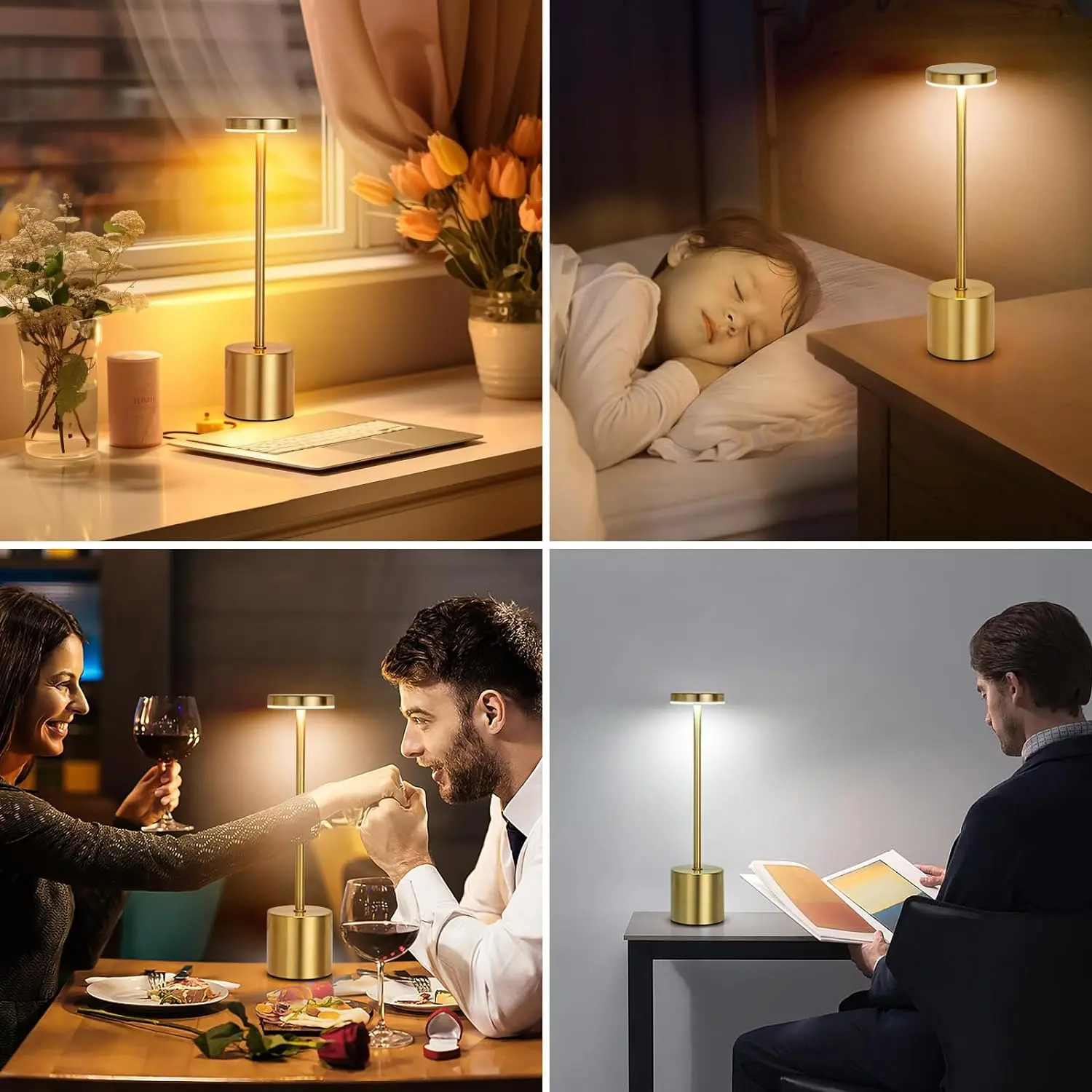 Classic Table Lamp USB Rechargeable Night Light Stepless Dimming Touch Desk Lamp 3 Colors Bedside Lamp Bar Hotel Decoration