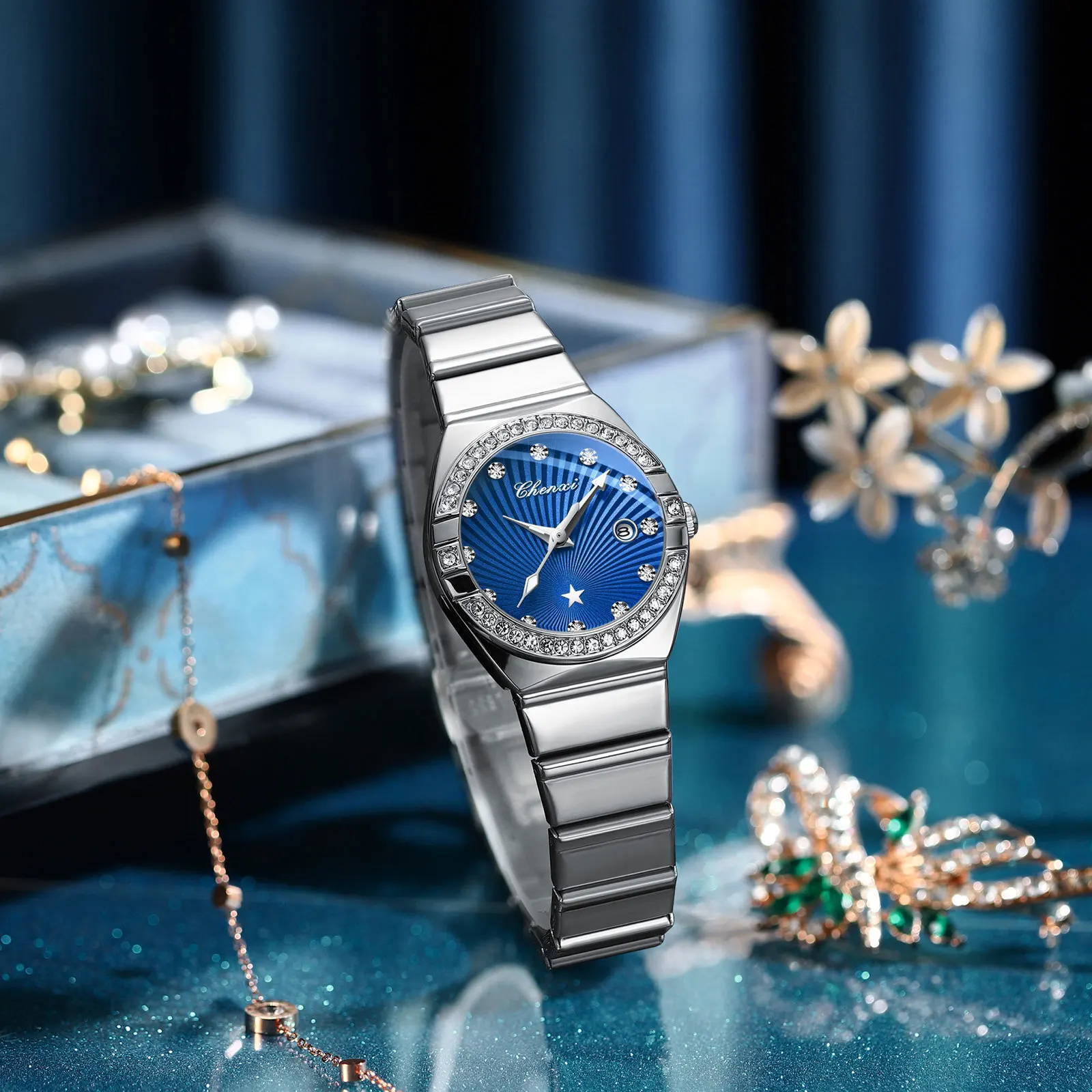 

CHENXI 43, модные брендовые кварцевые часы для женщин, календарь, светящийся водонепроницаемый стальной ремешок, элегантные деловые женские наручные часы