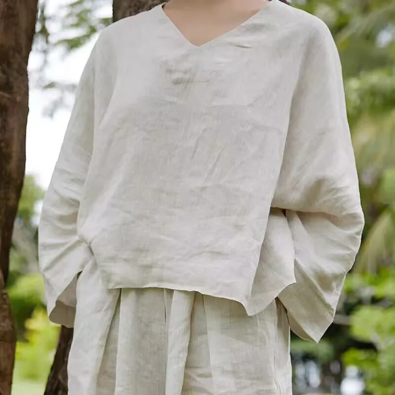 Corpo Dialogo Yoga Roupas Calças Casuais Linho Solto Confortável Chinês Zen Meditação Roupas Primavera Outono Conjunto Feminino Fas...