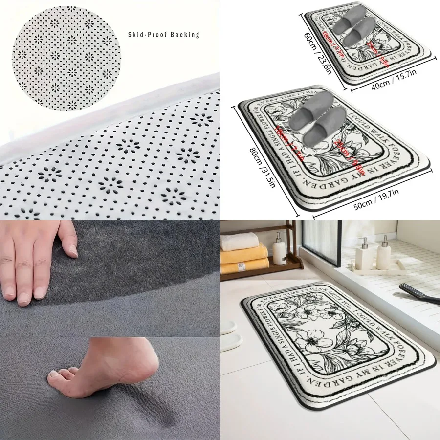 

Коврик для ванной комнаты, для душевой, для туалета, впитывающий, нескользящий, мягкий, фланелевый, утолщенный, серо-белый, с рисунком.