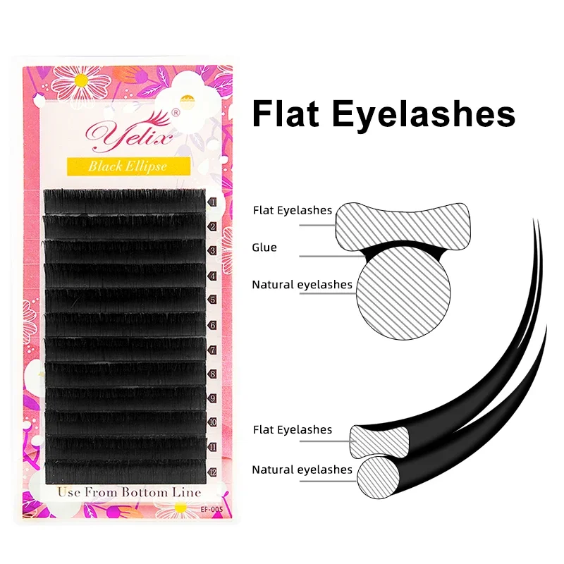 Yelix Split Tips Lashes Flat Ellipse Eyelashes 0.15mm 0.20mm Black Color False Eyelashes Super Soft Natural Eyelash Extension