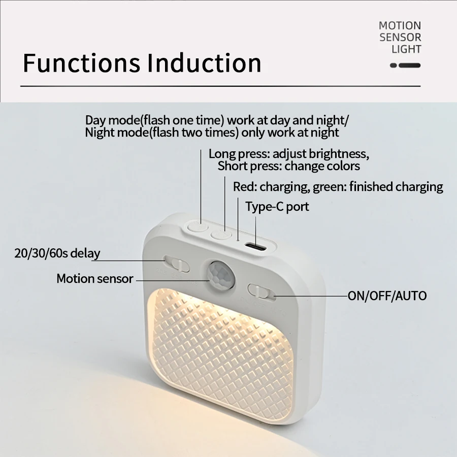 RGB LED Night Light with Motion Sensor Human Induction for Emergency Dimmable Colorful Wireless Rechargeable USB Lamp Hallway